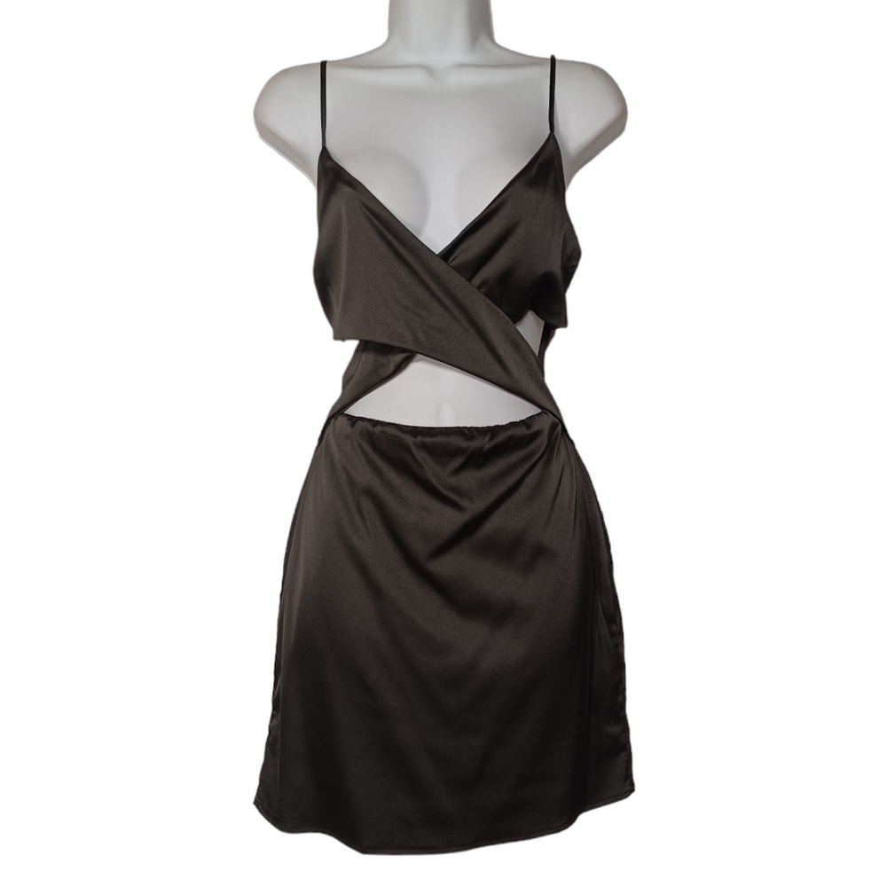 NECTAR CLOTHING Black Criss Cross Front Sleeveless Black Mini Cocktail Dress L